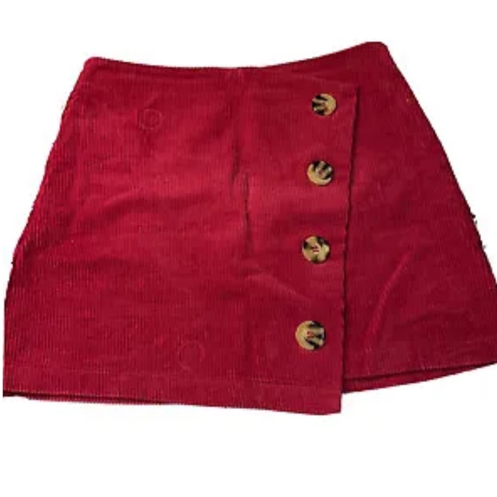 HARPER red Mini Skirt Burgundy Corduroy medium WRAP Front Buttons college school